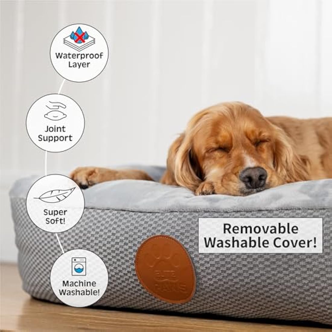 Elite Paws® UK: Luxury Orthopaedic Style Dog Bed - Dual-Layer Foam Base With Plush Cushion Top, Bolstered Sides for Head, Neck & Joint Support, Plus Zip-Off Washable Fleece Cover (Light Grey/Grey, S)