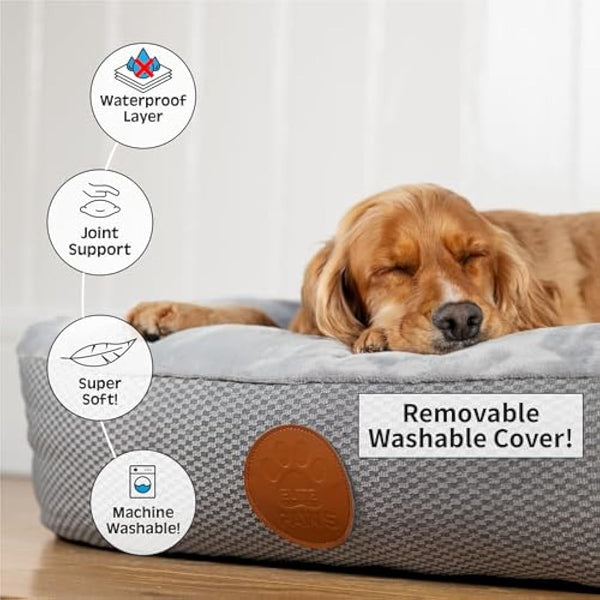 Elite Paws® UK: Luxury Orthopaedic Style Dog Bed - Dual-Layer Foam Base With Plush Cushion Top, Bolstered Sides for Head, Neck & Joint Support, Plus Zip-Off Washable Fleece Cover (Light Grey/Grey, S)