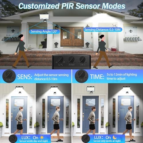 TASINUO 100W Security Lights Outdoor Motion Sensor 2 Pack, 10000LM LED Floodlight with PIR, IP67 Waterproof Flood Lights Outdoor Motion Sensor for Garden Patio Yard