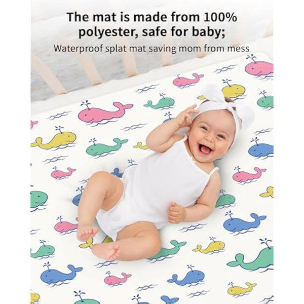High Chair Splash Floor Mat, 51″Waterproof Washable Anti Slip Splash Mat with No Layering Design, Baby Mess Mat for Art/Crafts/Painting/Playtime, Table Cloth and Picnic Mat