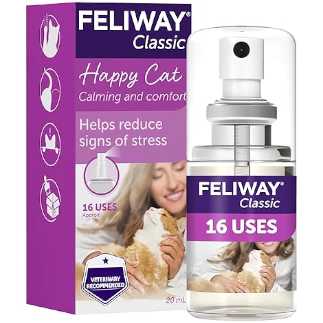 FELIWAY Classic Cat Calming Odourless Spray, 20ml - Comforts Cats at Home and On the Go and Reduces Stress During Travel, Veterinary Recommended, Drug-free, Clinically Proven