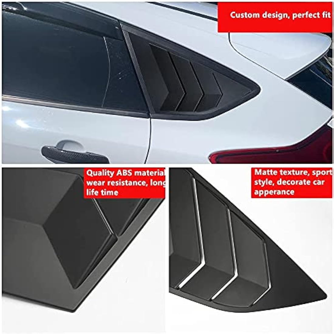 MARCHFA Rear Side Window Louvers Compatible for Focus ST RS MK3 Hatchback 2012-2018 Louver Accessories (Matte Black)
