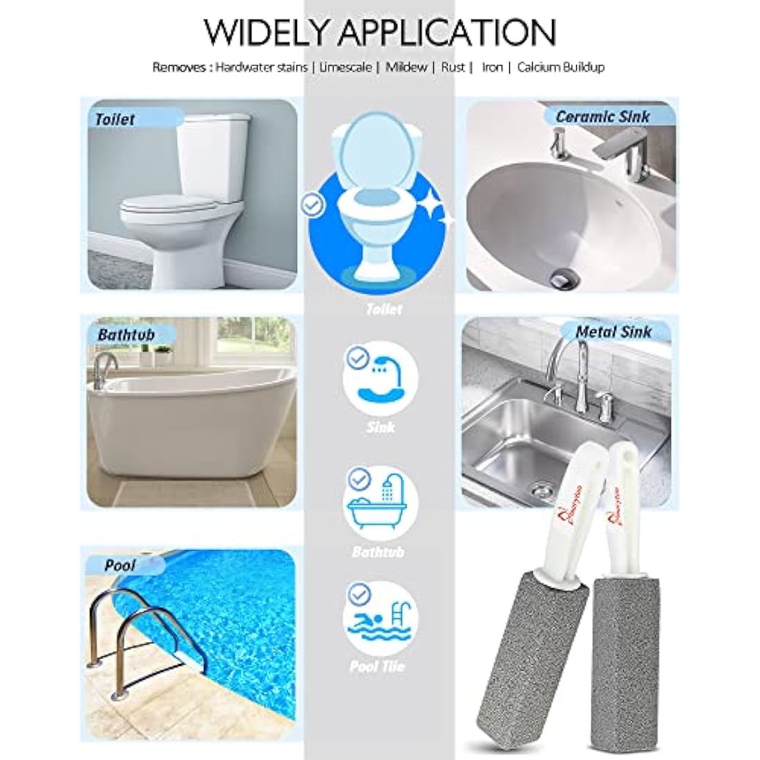 MARYTON Pumice Stone with Handle for Cleaning Toilet Bowl Ring and Hard Water Stains Pack of 2 (Gray)