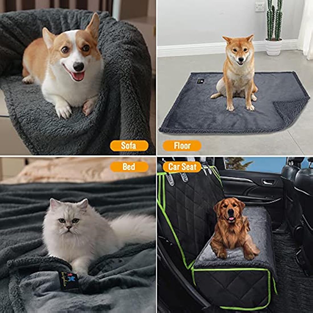 luciphia Waterproof Pet Blanket, Fluffy, Double Layer, Compact, Dog Blanket, Cat Puppy, Dark Grey, XL (145 x 216 cm)
