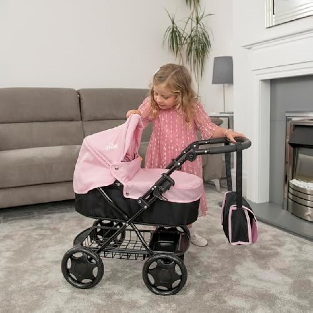 Joie Junior Classic Pram & Parasol Age 3+ | Toy Travel System with Changing Bag, Adjustable Hood & Storage | Pushchair & Pram Playset for Kids | My Girl Doll Accessories