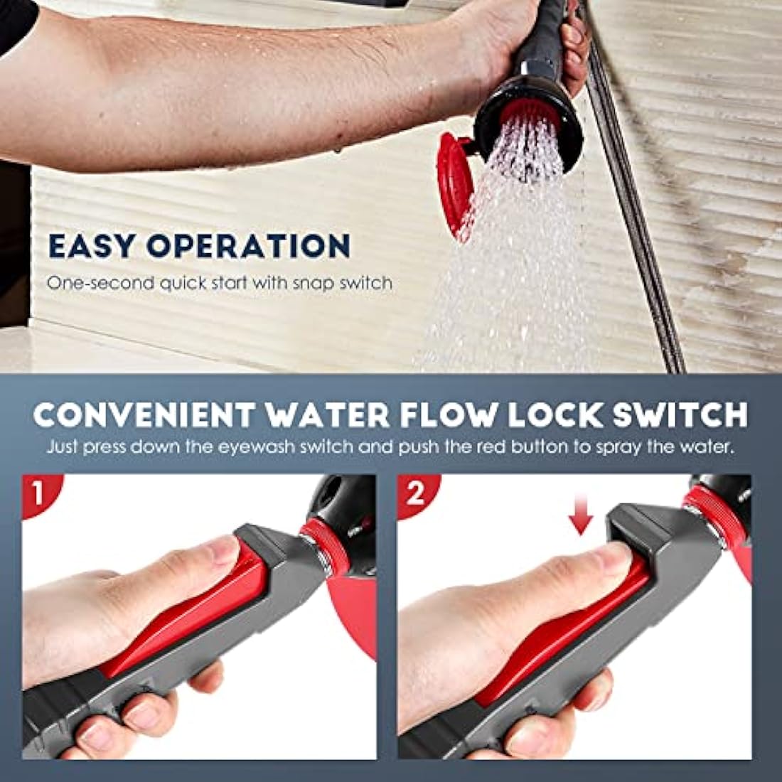 CGOLDENWALL Handheld Emergency Eyewash Station Drench Hose Eye Wash Faucet Eye Washer Unit Safety Shower Continuous Flow Eye Flush Shower for Lab and Industrial Use (Single Head)