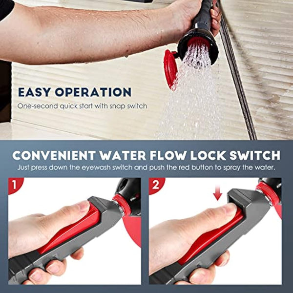 CGOLDENWALL Handheld Emergency Eyewash Station Drench Hose Eye Wash Faucet Eye Washer Unit Safety Shower Continuous Flow Eye Flush Shower for Lab and Industrial Use (Single Head)