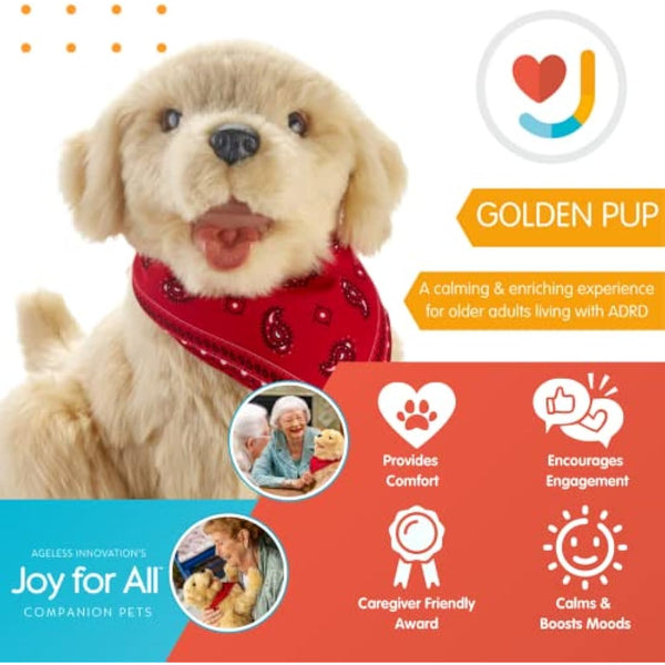 Ageless Innovation Joy For All Interactive Pet Dog - Lifelike & Realistic Companion with Soft Fur, Head and Tail Movements, Real-Feel Heartbeat and Two-Way Barkback Technology - Golden Pup