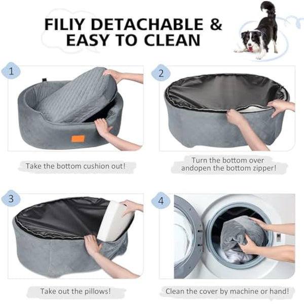 Dog Car Seat for Large/Medium Dogs Under 55 lbs, Travel Bed with thick Washable Booster Pet Car Seat with Non-Slip Base, Fits SUV & Car Back Seat (Gray)