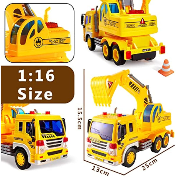 HERSITY Kids Toy Digger, Truck Lorry Toys Construction Vehicles with Lights and Sounds Cars Educational Toys Gifts for Children 3 4 5 6 Years Old Boys and Girls