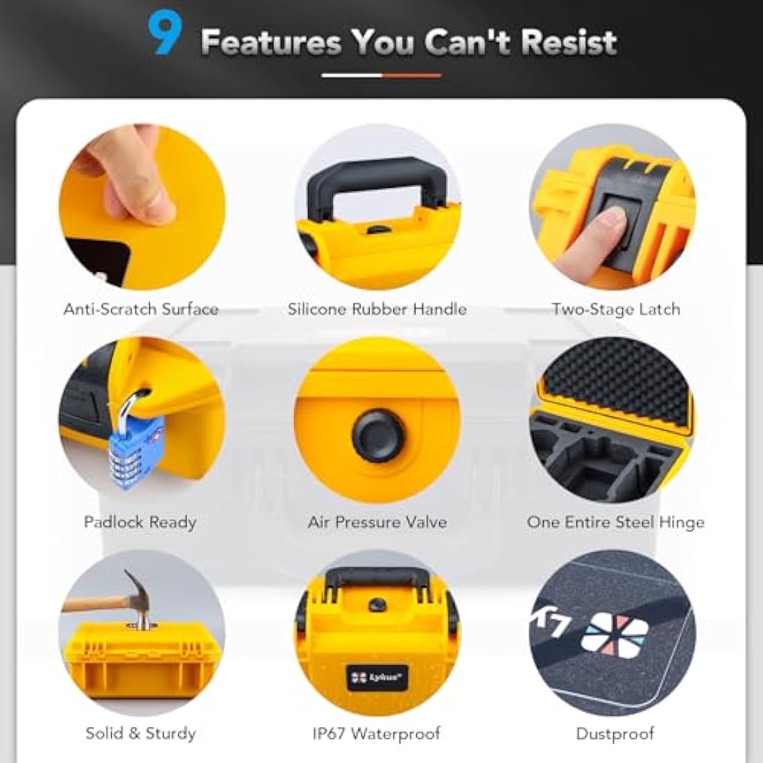 Lykus Titan MM410 Waterproof Hard Case for DJI Mini 4 Pro/Mini 3/Pro and RC2/RC/RC-N2/N1, Yellow with Shoulder Strap, Support 7 Batteries and RC Lanyard [CASE ONLY]