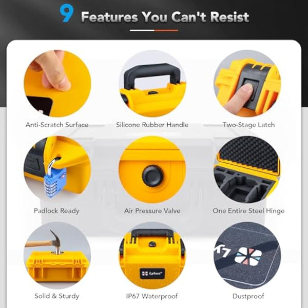 Lykus Titan MM410 Waterproof Hard Case for DJI Mini 4 Pro/Mini 3/Pro and RC2/RC/RC-N2/N1, Yellow with Shoulder Strap, Support 7 Batteries and RC Lanyard [CASE ONLY]