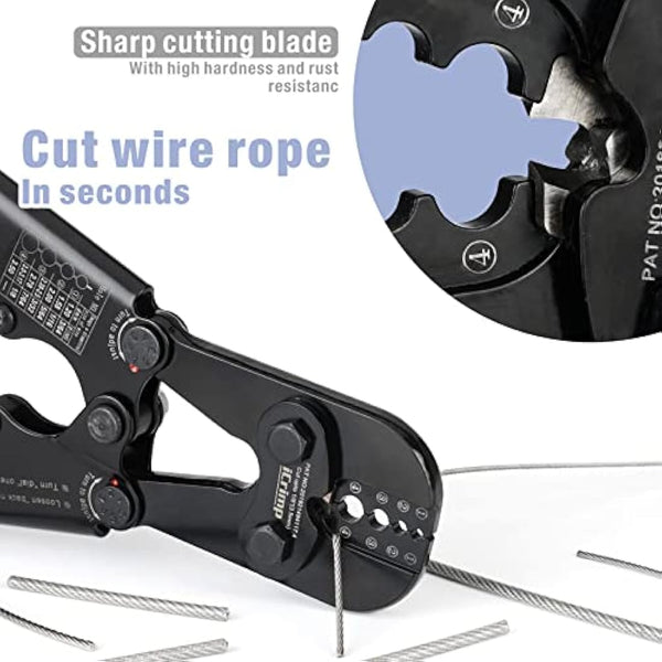 iCrimp Hand Swage Wire Rope Crimping Tool, Compatible with Aluminum Duplex Hourglass Sleeves and Copper Duplex Sleeves, Built-in Cable Cutter for 1.2mm to 3.5mm Wire Rope