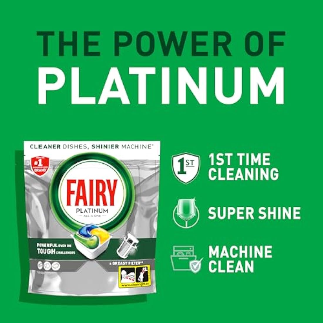 Fairy Platinum All-In-1 Dishwasher Tablets Bulk, 74 Tablets, Lemon, With Greasy Filter & Rinse Aid Action