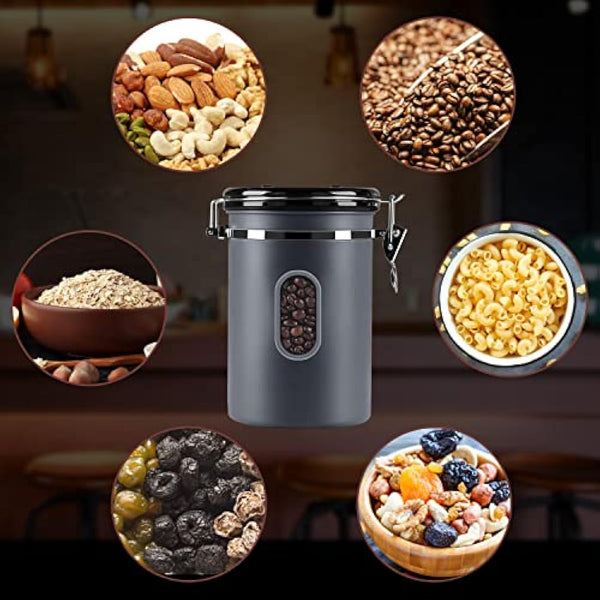 2800ML Airtight Coffee Canister with Date Tracker and Transparent Window, 35OZ Coffe Beans Storage with 30ML Measure Spoon&4 co2 Valve, Coffee Container for Grounds Coffee, Beans, Tea, Sugar&Flour