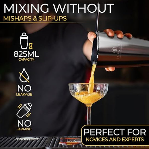 EMPATION Cocktail Making Kit Black, 825ml Cocktail Shaker, 18 Piece Cocktail Set, Boston Cocktail Shaker Set without jamming, Cocktail Kit for Pros & Beginners, Bartender Kit, Cocktail Maker Set