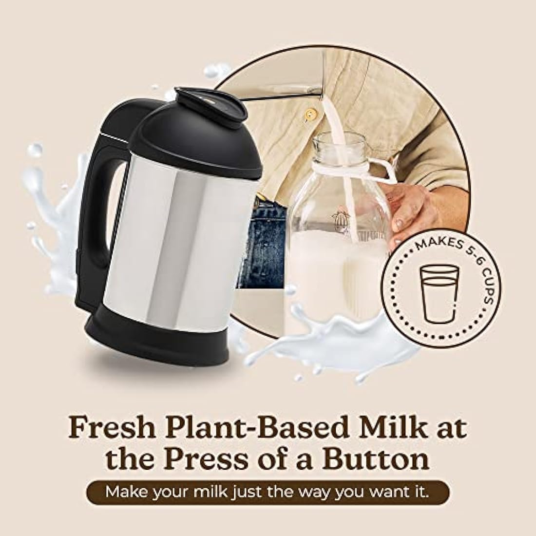 Almond Cow Milk Maker Machine, Plant-Based Milk Maker for Homemade Dairy Free Almond Milk, Soya Milk, Oat Milk, Coconut Milk, & More, Handy Kitchen Electrical Appliances, Makes 5-6 Cups Per Batch,220V