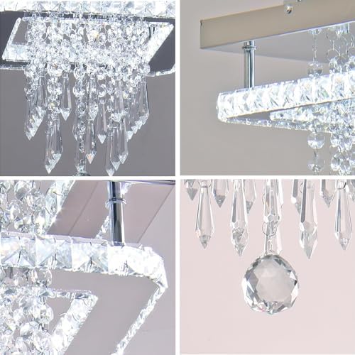 K9 Crystal Chandeliers Ceiling Light, Stainless Steel Square LED Ceiling Lights Light Fixture, Modern Flush Mount Ceilings Light for Hallway, Bedroom, Foyer, Kitchen,Living Room (Cool White)