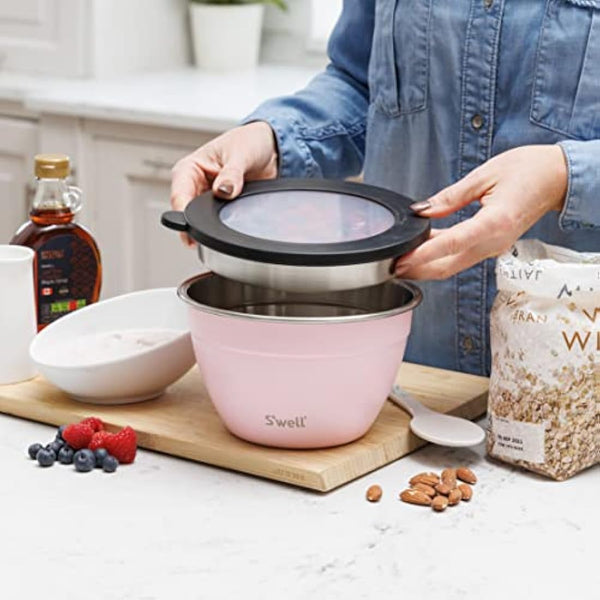 S'well Salad Bowl Kit, Pink Topaz, 1.9L - Salad Lunch Box with Condiment Container and Removable Tray - Leak-Proof and Dishwasher Safe