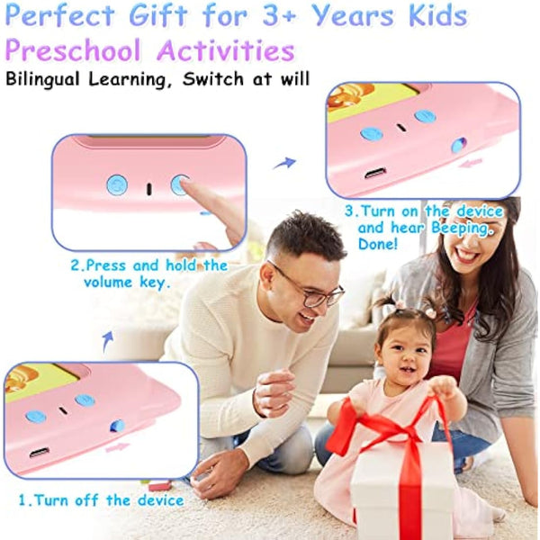 GUYUCOM Girls Toy Talking Flash Cards for 2,3,4 Years Old Kids, British Accent Speech Therapy Toys for Children, Autism Sensory Toddler Gifts with 112 Talking Flash Cards (Pink)