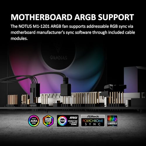 GAMDIAS NOTUS M1-1203 120mm ARGB PWM Fan (3 Pack), Include Reverse Blade x3, Daisy-Chain Connection, Closed-Loop Technology for Steady RPM on Cooler, Low-Noise Operation (Max. 1600RPM @25dBA), Black