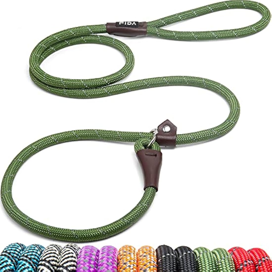 Fida Slip Lead for Dogs | 1.8m, One-Size-Fits-All, Slip-On Rope Lead. Easy to Slip On, No Collar or Harness Needed. Durable & Weather Resistant Climbers Rope with Reflective Stitching (Pack of 5)