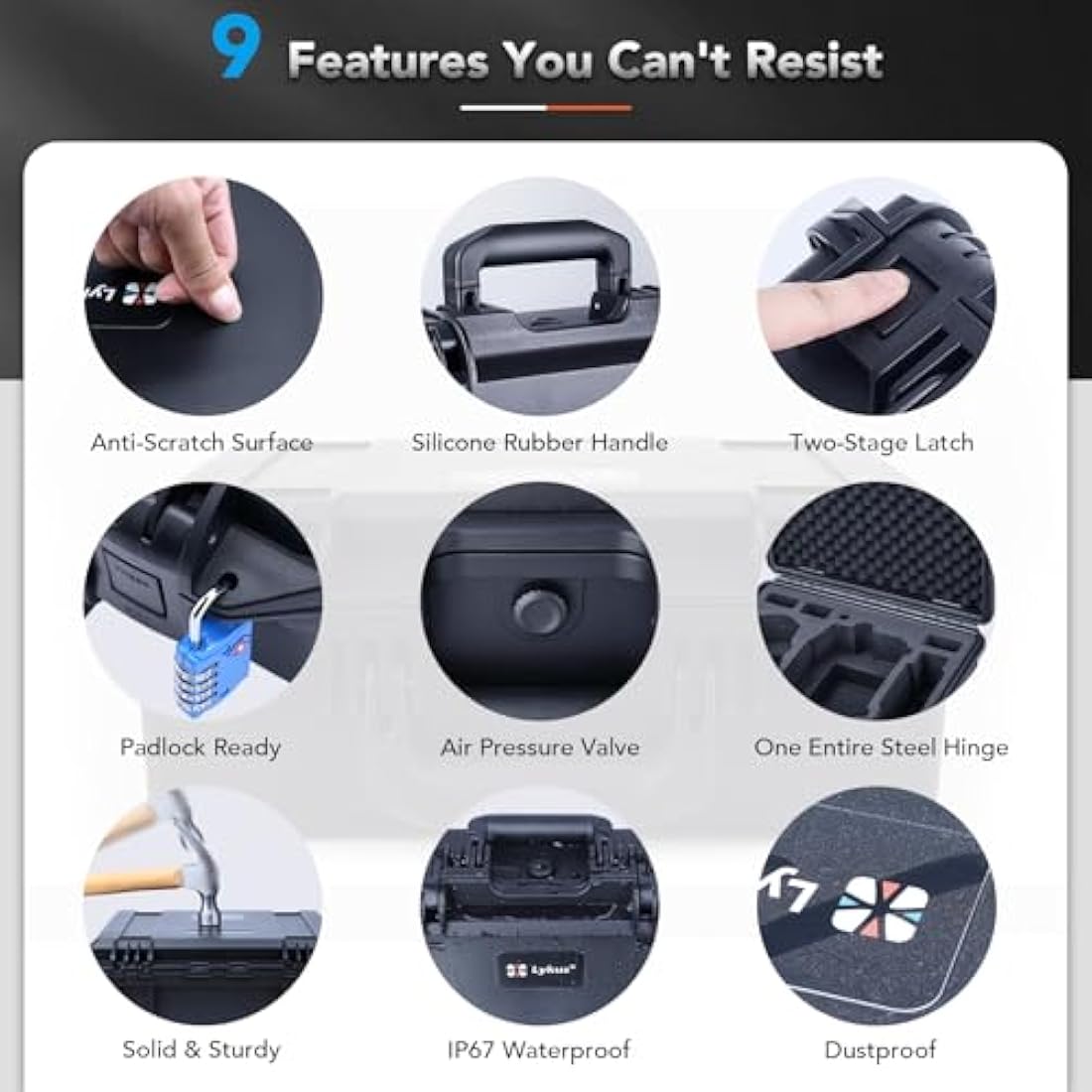 Lykus Titan MM410 Waterproof Hard Case for DJI Mini 4 Pro/Mini 3/Pro and RC2/RC/RC-N2/N1, Black with Shoulder Strap, Support 7 Batteries and RC Lanyard [CASE ONLY]