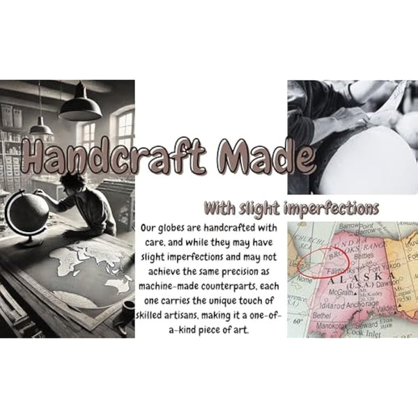 EXERZ 30cm Antique Globe with Wooden Square Base, Vintage Colour Modern Map, Hand Crafted