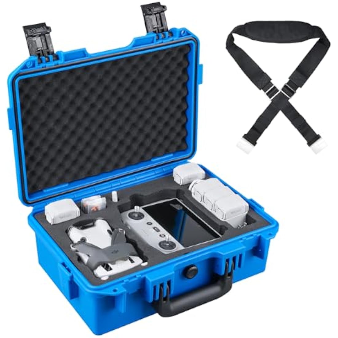 Lykus Titan MM410 Waterproof Hard Case for DJI Mini 4 Pro/Mini 3/Pro and RC2/RC/RC-N2/N1, Blue with Shoulder Strap, Support 7 Batteries and RC Lanyard [CASE ONLY]