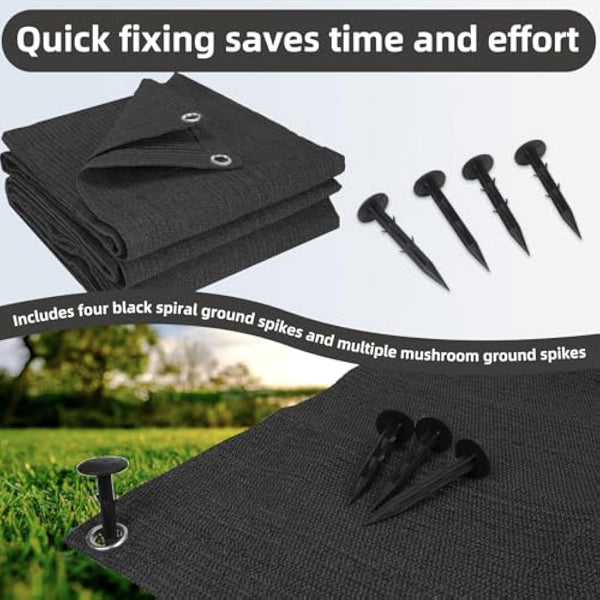 FoundGo Awning Carpet with Eyelets, 280g/m² HDPE Camping Carpet，Outdoor Awning Floor with Carrying Bag，Ground Nails and Small Broom