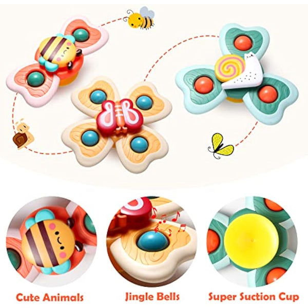 Hooku Suction Spinner Toys, 3 Pcs High Chair Toys with Suction Cups, Spinning Toys 1-3, Birthday Gifts for Infants Boy Girl, (A6)