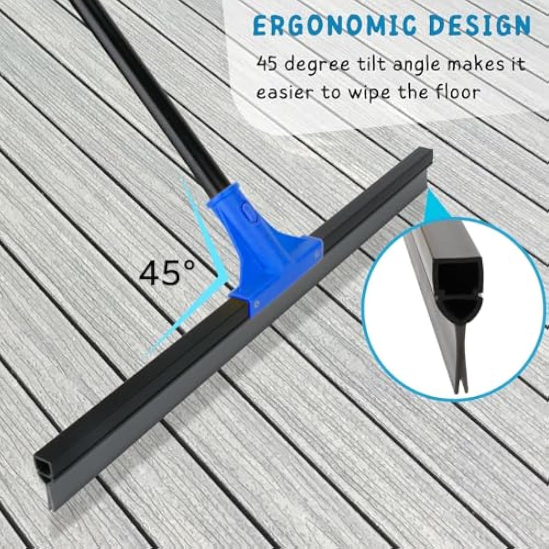 Floor Squeegee for Concrete and Tile Cleaning, 60 cm Rubber Squeegee Broom, Large Heavy Duty Outdoor squeegee patio 160 cm Long Handle, Cleaning Garage, Deck, Bathroom, Shower Glass, Window,Marble