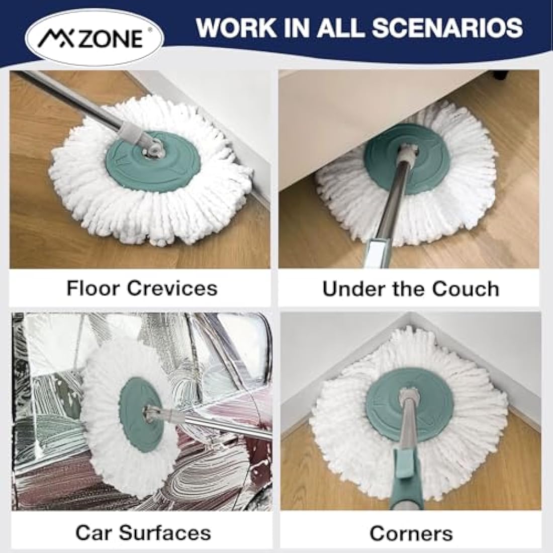 3 Pack Premium Replacement Mop Heads Refill for 360° Rotating Round Spin Magic Mop Microfibre, White