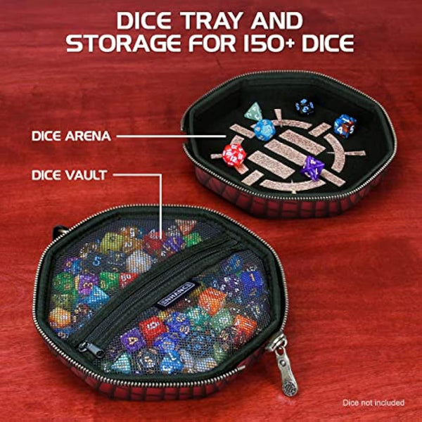 ENHANCE DnD Dice Tray and Case - Collector's Edition DnD Dice Holder up to 150 D&D Shakers with Hard Shell Exterior and Protective Soft Interior - Rolling Tray Perfect for Game Night (Dragon Red)