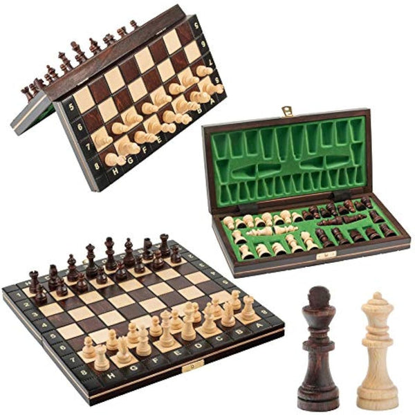 Master of Chess Magnetic Wooden Chess Set with Pieces 26 cm / 10 in - Handcrafted Small Portable Chess Board Game for Adults and Kids