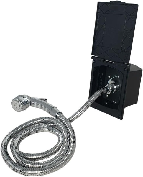 Marvix External Shower Point Water Outlet Socket & Trigger Shower Head Set For Motorhome, Caravan, Campervan, Horsebox