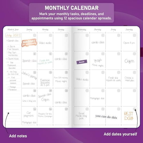 GoGirl Weekly Schedule Planner – Hourly Work & Life Planner with Time Slots – Vertical Agenda Organizer for Daily Productivity, A5 (Purple)