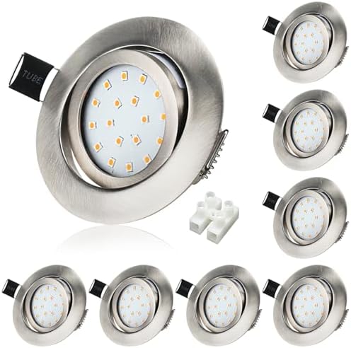 HiBay 8X Downlights for Ceiling 5w, 230V Ultra Slim Recessed Spot Lights Warm White, Hole Size 72-80 mm, 40° Tilt Chrome Round Led Recessed Ceiling Lights for Kitchen, Living Room, Bedroom Indoor