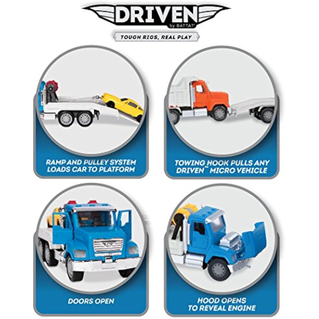 Driven by Battat – 7-Inch Tow Truck Toy with Lights & Sounds, Movable Parts, City Vehicle for Boys & Girls, Durable Design, Realistic Details, 3+ Years Toy for Kids, Nylon/a