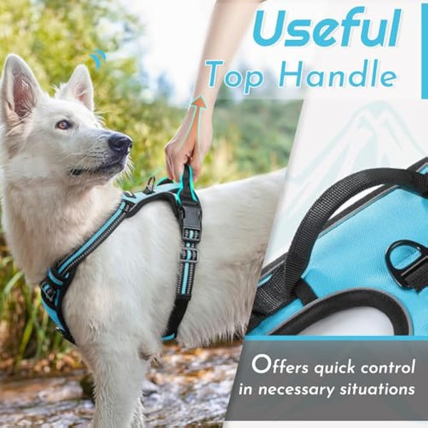 Eagloo Dog Harness Large Dog, No Pull Harness with Front Back Clips, Adjustable Pet Walking Vest, Soft Padded Pet Vest, Reflective No-Choke Breathable with Easy Control Handle, Sky Blue, L