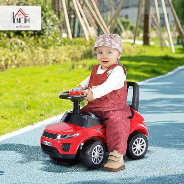HOMCOM 3-in-1 Ride On Car Foot To Floor Slider Toddler w/Horn Steering Wheel NO POWER Manual Under Seat Storage Safe Design for 1-3 Year Old Red