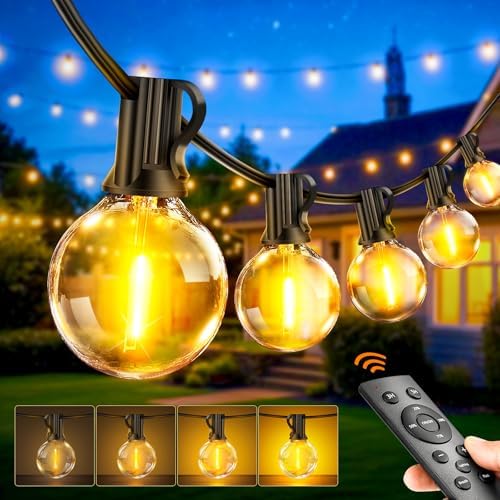Outdoor String Lights Mains Powered - G40 Garden Festoon Lights 150FT/45M Dimmable with Remote Control, 45+2 Shatterproof LED Bulbs 3 Modes & 2 Timer Settings Waterproof for Outdoor Patio Gazebo