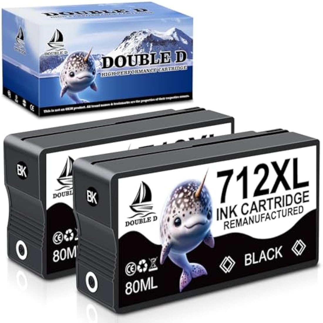 DOUBLE D 712XL Ink Remanufactured Ink Cartridge for HP 712 712XL Ink High Yield for HP DesignJet T650 T630 T230 T210 Studio Plotter Printer (2 Black)