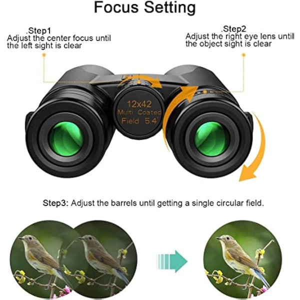 Kylietech High Power 12x42 Binoculars for Adults with BAK4 Prism, FMC Lens, Fogproof & Waterproof Great for Bird Watching Travel Stargazing Hunting Concerts (Smartphone Adapter Included)