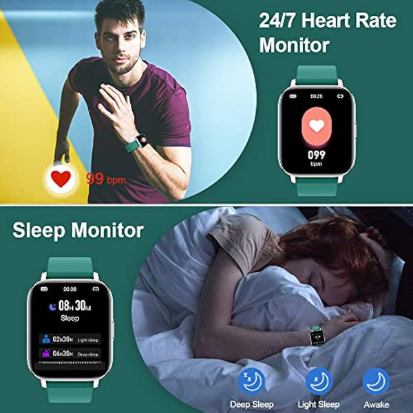 Smart Watch, Fitness Tracker 1.69" Touch Screen Heart Rate Sleep Monitor, IP68 Waterproof Fitness Watch, 24 Modes, Pedometer Step Activity Trackers Smartwatch for Men Women for Android iOS Cyan