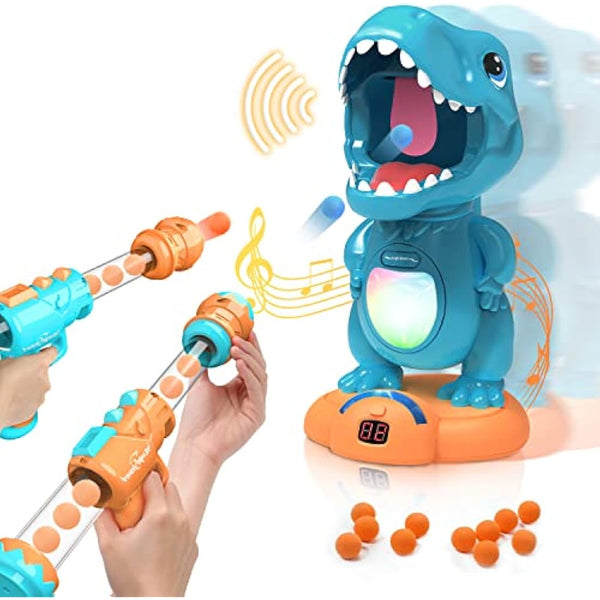 EagleStone Movable Dinosaur Shooting Toys for Boys – Electronic Target Practice with 2 Air Pump Guns, LCD Score Tracker, Sound Effects & 48 Foam Balls, for Kids 5 6 7 8 9