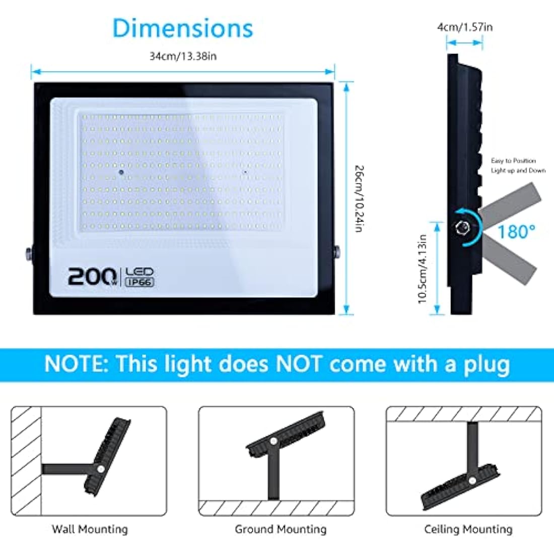 Ubanner 1pack LED Flood Light, Cool White 6000K, IP66 Waterproof Super Bright Work Light, 220V, Outdoor Floodlight for Yard, Garden, Garage, Lawn, Court…