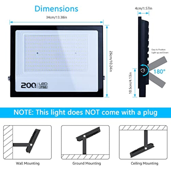 Ubanner 1pack LED Flood Light, Cool White 6000K, IP66 Waterproof Super Bright Work Light, 220V, Outdoor Floodlight for Yard, Garden, Garage, Lawn, Court…