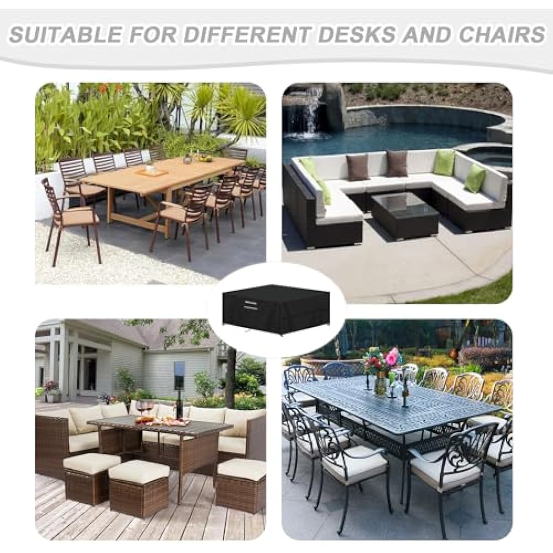SIMPHAUS Large Outdoor Furniture Covers 280x210x90cm Garden Furniture Covers Waterproof Garden Table Cover with Straps and Air Vent,Garden Sofa Cover Anti-UV 420D Oxford Fabric Patio Set Covers