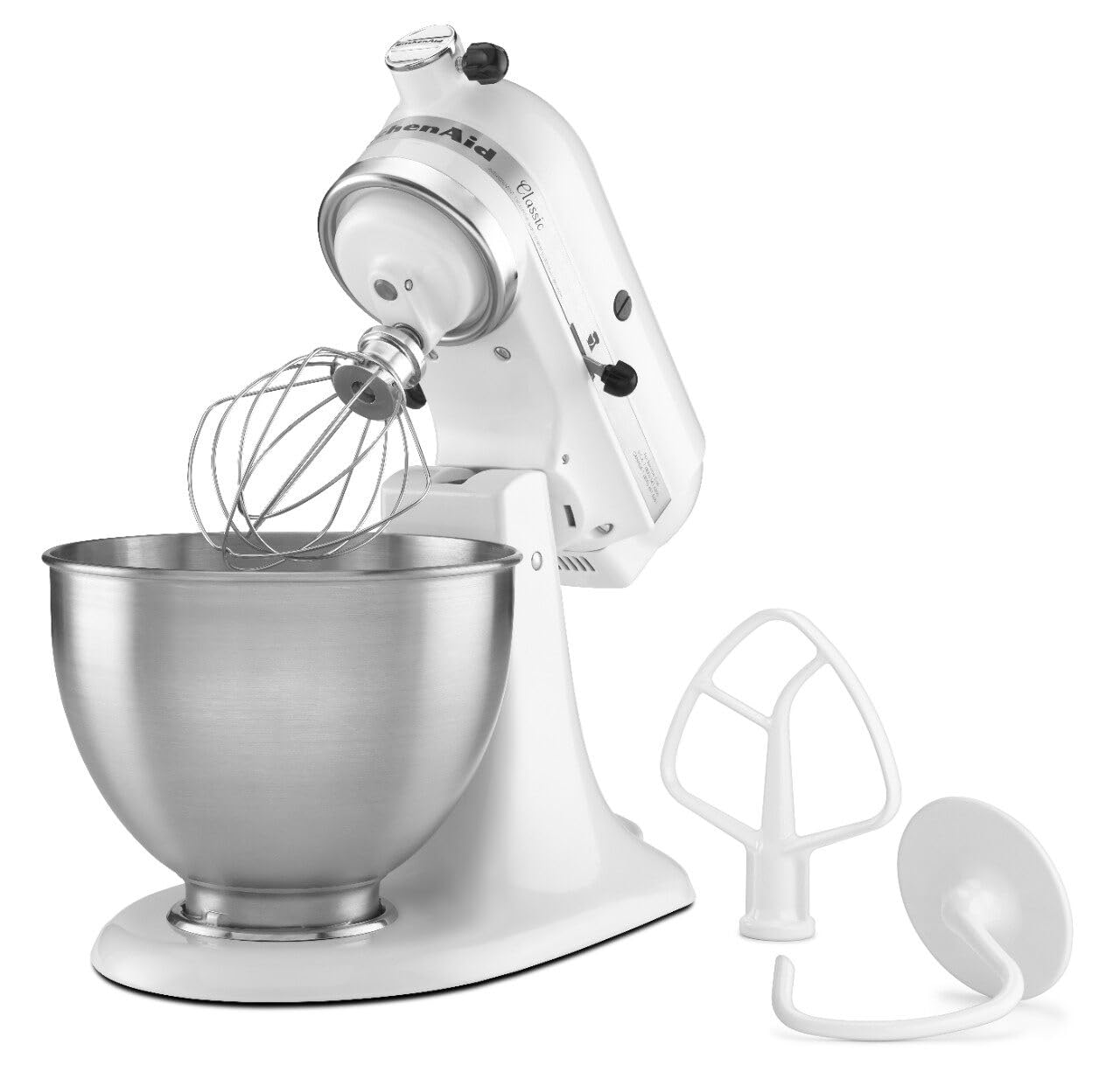KitchenAid K45 Classic Tilt-Head 275 W Stand Mixer 4.3 Litre, White, Ten Speed 58-220 rpm, Cake Mixer with Bowl - Includes Whisk, Beater and Dough Hook - 5K45SSBWH, J400